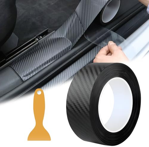 5cmX10m Auto Einstiegsleisten Kohlefaser Aufkleber, Dekorative Auto Carbonfolie Klebefolie, Carbon Faser Vinyl Schutzaufkleber mit Schaber, Universal Auto Einstiegsleisten für Auto Fahrrad Motorrad