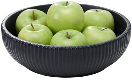 Modern Charcoal Black Fruit Bowl for Kitchen Counter- Large Concrete Aesthetic Fluted Decorative Bowl - Decorative Bowls for Home Decor- Modern Moss & Potpourri Bowl- Key Bowl for Entryway Table Decor