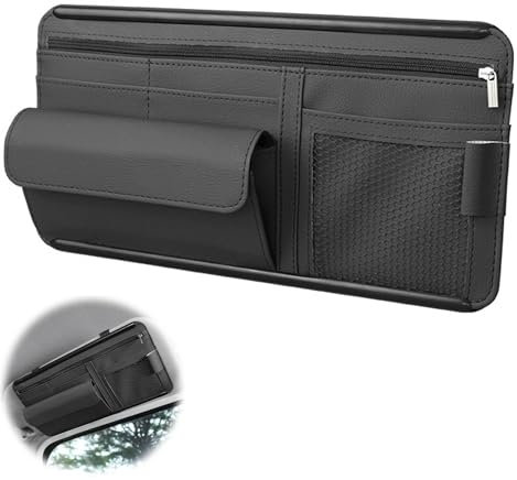 LONGHAO Auto Sonnenblende Organizer Leader,Car Sun Visor Organizer,Brillenhalter für Auto Leder,Auto Multifunktionale Aufbewahrungstasche,Auto-Innenzubehör,für die meisten Auto SUV,LKW (Schwarz)
