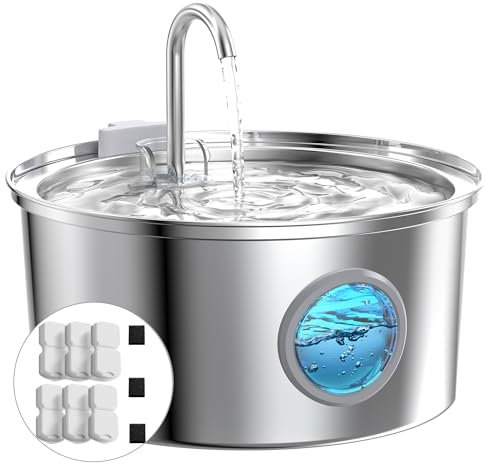Katzenbrunnen Edelstahl Trinkbrunnen für Katze: Katzenbrunnen für Katzen - 3.2L Ultra leise Wasserbrunnen für Katzen - katzentrinkbrunnen für Hunde - mit 6 Kohlefilters + 3 Schwämmes