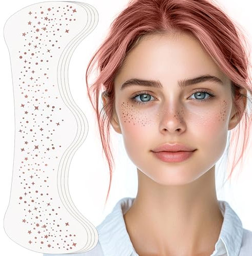 Auiremrti Glitzer Gesicht Sommersprossen Tattoo,4 Stück Wasserfeste Roségold Sterne und Punkte Temporäre Tattoos,Festival Freckles,Henna Freckles Tattoo Folie