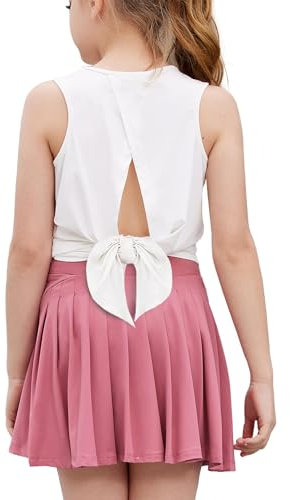 Arshiner Camiseta Deportiva para niñas sin Mangas con Tirantes Abiertos y Lazo en la Espalda para Entrenar, Correr, Tenis, Camisetas Deportivas de 5 a 14 años