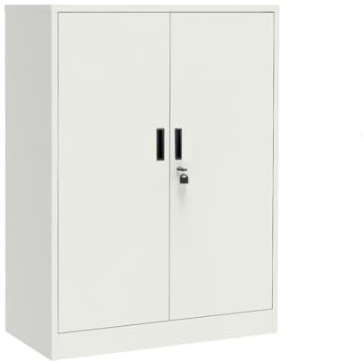 VCGGAIP Metallschrank absperrbar mit 2 verstellbaren Regalen (90x80x40cm) - Stahlschrank für Büro, Garage & Haushalt | 50kg Tragkraft pro Regal (Hellgrau, 90x80x40cm)