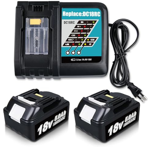 2Stück 5,0Ah Li-Ion Ersatz für Makita 18V Akku mit Ladegerät DC18RC Kompatibel mit Makita Akku 18V BL1860B BL1850B BL1840B BL1830