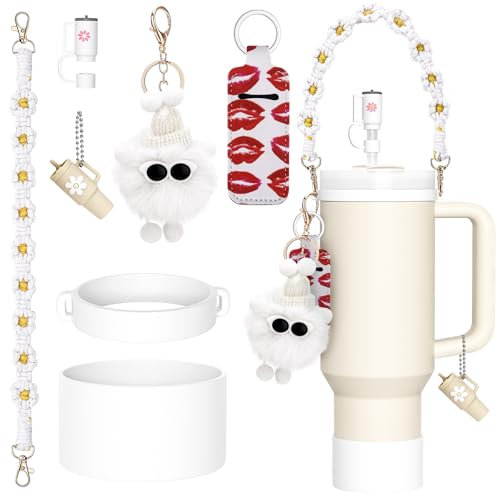 Yomisee Stanley Cup Zubehör Set, Inklusive Stanley Cup Strohhalm Abdeckung, Siliocne Stanley Cup Stiefel, Wasserflasche Griff Riemen, Stanley Cup Accessories für Stanley Cup 800-1100ml (Weiß)