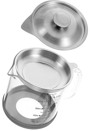 Cabilock Contenedor Filtro Aceite Con Colador Malla Fina Olla Inoxidable Para Grasa Tocino y Aceite Usado Práctico Para Cocina y Filtrado Múltiple