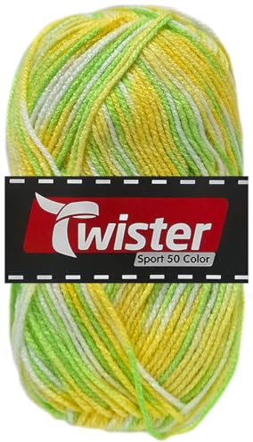 50 Gramm Twister Sport Color 50 aus 100% Polyacryl (13 Neongelb Grün)