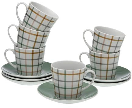 Versa Set de 6 tazas de té con plato Peter, Medidas (Al x L x An) 10,5 x 8 x 6 cm, Color Verde Oscuro