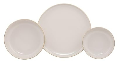 Elegantes 18-teiliges Speiseservice, 100% Porzellan, Creme & Gold | Enthält 6 Servierteller (27 cm), 6 Teller (20 cm), 6 Schüsseln (15 cm) | Perfekt für gehobene Anlässe!