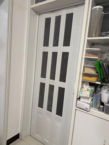 Puerta Plegable Puertas Interiores Tipo Acordeón de Pvc Blanco Efecto Roble, Sistema de Rieles de Metal para Despensa de Cocina, 24 30 32 36 40 42 48 60 72 80 96 Pulgadas(60cmx101cm/23.6inx39.8in)