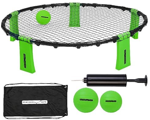 PEARL Sports Ballspiele: Outdoor-Roundnet-Spielset mit Spielnetz und 3 Bällen, Ø 92 cm (Roundnet Spiele, Outdoor-Spiele-Set, aufblasbar)
