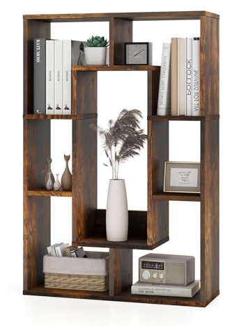 HOMASIS Libreria da Parete con 7 Cubi, Libreria Divisoria Ambiente con Protezione Antiribaltamento, Scaffale Geometrico Decorativa per Soggiorno, Studio, 60 x 20 x 90 cm (Marrone)