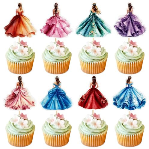 Blumomon 40pcs Princess Cake Toppers Picks Girls Birthday Decoration Baby Shower Engagement Party Tea Party Supplies
