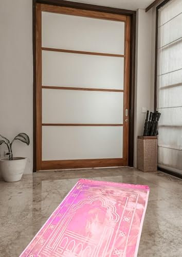 Générique Tapis de Prière Musulman Épais en Velours – 120 x 80 cm – Grand Tapis Confortable et Moelleux – Soulage Les Genoux – Design Élégant – pour Maison ou Mosquée (Rose)