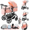 Zkiprm 3-in-1-Kinderwagen, Reisesystem mit Autositz, Kinderwagen und Babywanne, höhenverstellbare Griffe, Moskitonetz, Regenschutz, Kinderwagen, große Kapazität, mit Gestell aus Aluminium, Rosa