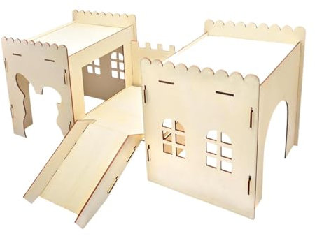 SZLIFE Castello in Legno per Conigli, casetta in Legno per Conigli, ventilato, Habitat con Scale a Forma di Grotta per Piccoli Animali Che dormono e Giocano