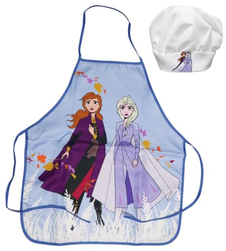 Aymax Disney Die Eiskönigin Kinder Kochset – Schürze & Mütze mit Anna & Elsa – Küchenset für Mädchen 3–6 Jahre – 100 % Polyester – 55x45 cm – Kochspaß mit Frozen-Design