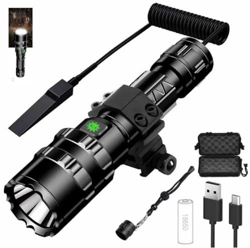 DYZYXJ Lampe torche LED rechargeable L2 USB 1600 lumens Super Bright Light 5 modes avec support Picatinny Rail, interrupteur à pression (Lumière blanche)