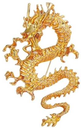 Broches dragon chinois pour femmes, Broche de revers talisman dragon porte-bonheur bohémienne pour femmes chapeau sac costume robe accessoires bijoux (Jaune)
