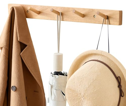 OAKERLAND Porte Manteau Mural en Bois de Noyer, 50cm Patere Portemanteaux pour Vestes, Manteaux, Foulards, Sacs, 5 Crochets Porte manteau en Bois pour Chambre à coucher