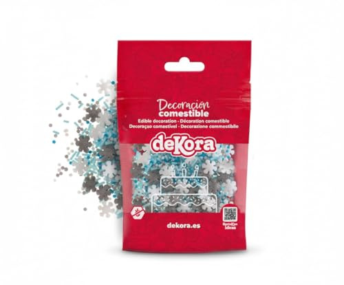 dekora - Streusel Mix Schneeflocke – 100g Dekoration aus Zucker, essbare Tortendeko für Weihnachten, Kuchen, Kekse und Desserts – glutenfrei, laktosefrei und vegetarisch