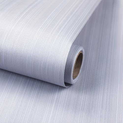 LZH-LP Grasscloth Textured Wallpaper, 40x500CM Self Adhesive Wallpaper Silver Linen Vinyl Fabric Striped Peel and Stick Wall Paper Self Adhesive Furniture Covering for Living Room,Cabinets