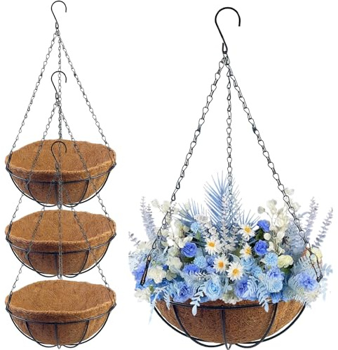 TEYIAN 4Pcs 30cm/12-in Hanging Basket with Coco Liner Metal Hanging Flower Pots Hanging Planters Plant Basket for Indoor Outdoor Garden Porch Balcony Patio Decoration