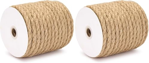 Corde de Jute Naturelle Torsadée - 12 mm x 10 mètres | Ficelle Robuste pour Bricolage, Jardinage, Décoration et Artisanat, Brun (Lot de 2)