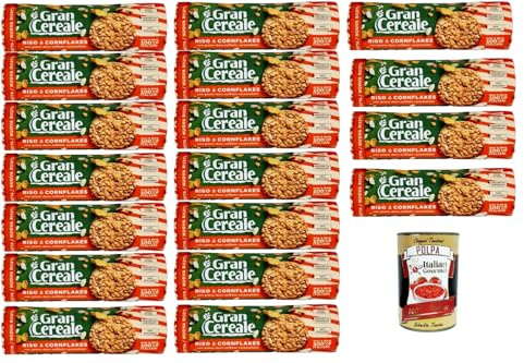 Italian Gourmet - Gran Cereale Knusprige Vollkornkekse mit Reis & Cornflakes 18×230 g | Mit italienischem Getreide | Frühstücksgebäck & Snack für jeden Tag + Italian Gourmet Polpa