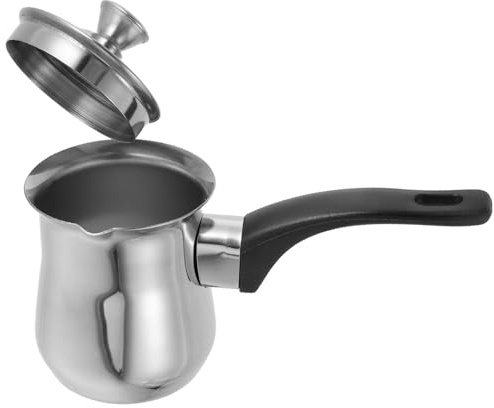 Angoily Stainless Steel Turkish Coffee Maker Pot with Lid 180Ml, Milk Frothing Pan for Stove Top, Small Turkish Teapot for Coffee, Tea, and Chocolate Heating