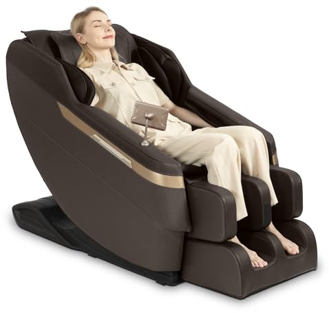Real Relax Ganzkörper-Massagesessel,Zero-Gravity Shiatsu Massage Chair Recliner mit Fußmassage,Bluetooth und großem Touchscreen,Braun