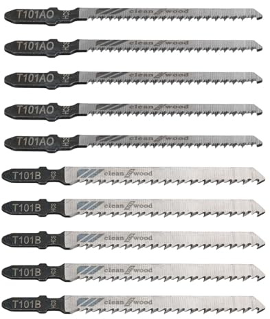 10-Piece T-Shank Jigsaw Blade Set, 5x T101AO + 5x T101B, HCS Blades for Wood & Plastic Cutting