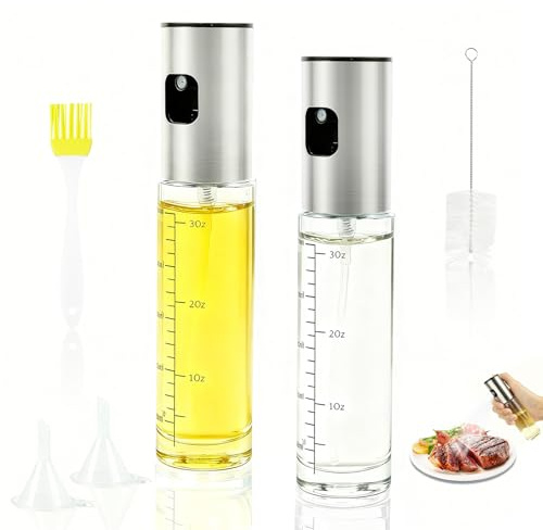 Veloray 2 Stück Ölsprüher für Airfryer & Küche - 100ml Glasflasche zum Versprühen von Speiseöl - Ideal für Salat, Grillen & Backen - Fettarm kochen leicht gemacht