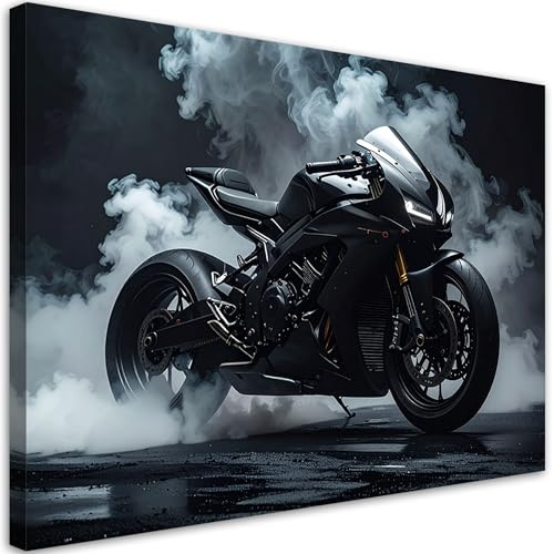 Feeby Bilder - Foto Geschenk - Schwarzes Motorrad Sportmotorrad - 90x60 1tlg - Leinwandbilder Wohnzimmer - Wandbild über dem Bett - Bild Schlafzimmer - Aesthetic Zimmer Deko - Modern Pictures