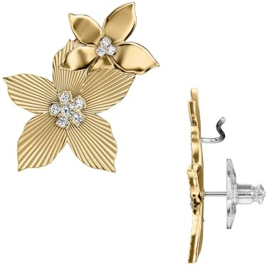 Fossil Ohrringe JF04972710 Damen Ohrstecker Blume Edelstahl Gold weiß Glas