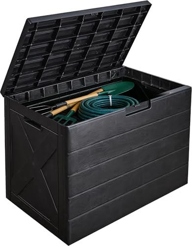 Aweather 118L Rattan Outdoor Storage Box, Plastic Garden Storage Box Patio Outdoor Container Waterproof Parcel Box with Lockable Lid for Patio, Lawn, Backyard