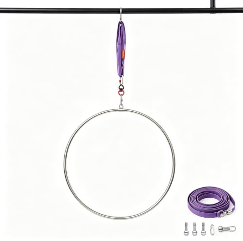 Aerial Hoop Set 95cm Edelstahl Single Point mit Zubehör für Zuhause | Aerial Yoga Hoop mit 360° Drehbarem Verbinder, 25KN Karabinern, 10KN Rundschlinge & Robuster Konstruktion. Ideal für Luftakro
