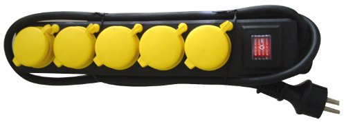 uniTEC 47555 FR - Presa multipla da tavolo IP44, 5f, 1,5m, H07RN-F3G, 1,5mm², colore: Nero/Giallo