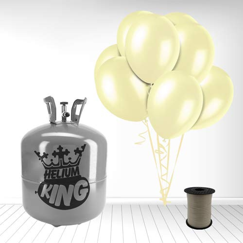 Disposable Helium Gas Cylinder with 50 Ivory Balloons and Curling Ribbon included