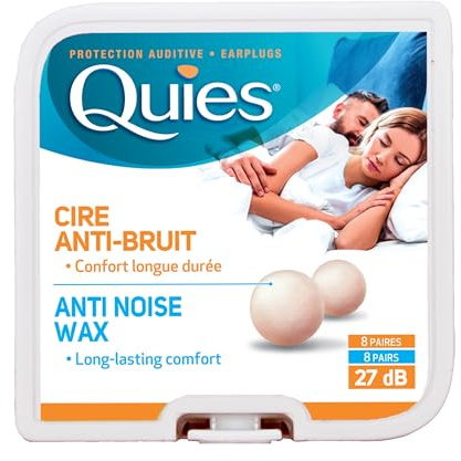 Quies Earplugs Natural Wax 8 Pairs 27 dB Noise Reduction Barrier Against Noise Pack Of 10 by Quies