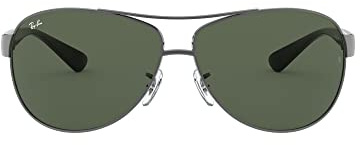 Ray-Ban Mens RB3386 Aviator Sunglasses, Gunmetal/Dark Green, 63 mm