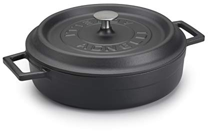 Pentole Agnelli COGHSRP10624M Linea Ghisa Slowcook Casseruola Bassa, 24 cm, 2.4 l, Nero Opaco