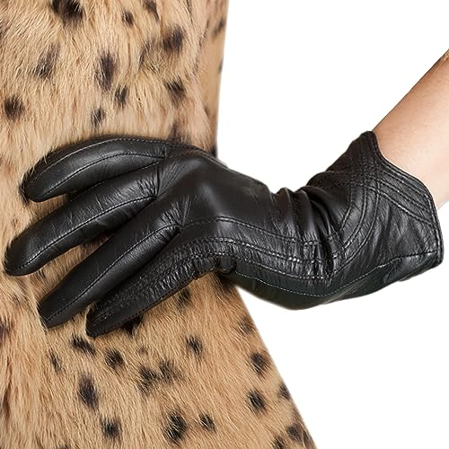 Nappaglo Damen Lederhandschuhe Winter Touchscreen Lammfell Elegant Echtleder Warm Handschuhe Outdoor, Non-Touchscreen, Schwarz, XXL (Umfang der Handfläche:21.6-22.8cm)