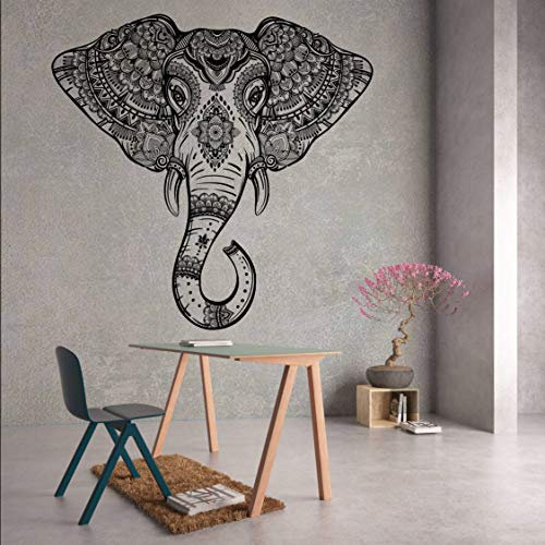 Decords Elefant Kopf Wand Vinyl Aufkleber - Kunst Fenster Tier Azteken Dekor Kinderzimmer geometrische Aufkleber - junges Gesicht Ganesha indisch groß Mandala Wandbild