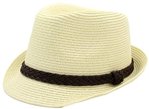 Sombrero Paja Hombre Mujer Fedora Borsarino Trilby Gorra Panamá Verano Playa ala Corta Moda Unisex (lu-129-crema, 58cm)