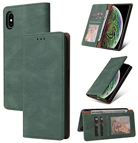 ZCDAYE Skin Touch Feeling Wallet Case for iPhone XS Max,Premium PU Leather Lightweight Folding Stand Cover with Card Slots Compatible with iPhone XS Max - Green