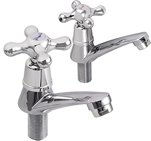 Bohaner 2 grifos de lavabo cromados con palanca para lavabo de baño, par de grifos de lavabo de latón cromado, par de grifos de lavabo de agua fría y caliente para baño, cocina