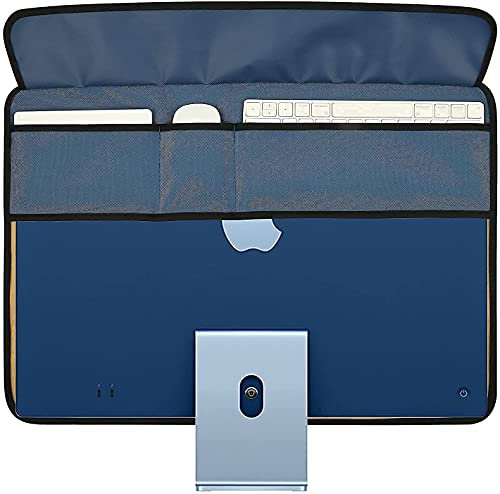 WESAPPINC Computer-Monitor-Staubschutz für iMac 61 cm (24 Zoll), PU-Leder, Staubschutzhülle mit Rücktasche, kompatibel mit iMac 24 Zoll (61 cm), Blau)