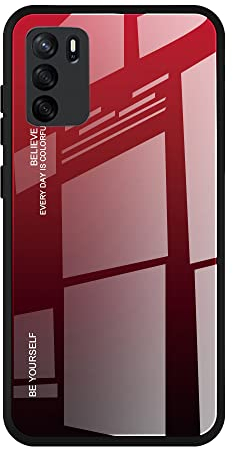 DEDUX Hülle für Oppo A16 / A54s / A16s Handyhülle, Hülle Farbverlauf Glas und TPU Schutzhülle Case Cover für Oppo A16 / A54s / A16s (Rot/Schwarz)