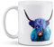 1 tasse en céramique blanche de 284 ml - Motif vache des Highland - Bleu - Pour café, thé, boissons, cuisine, anniversaire, bureau - #21683